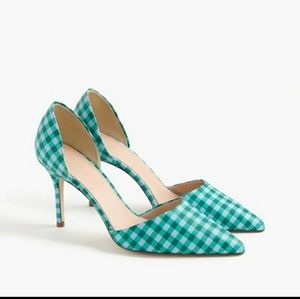 J.Crew Elsie Gingham D'Orsay Leather Pumps 8